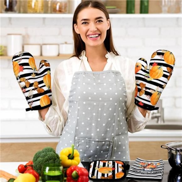 6 Pcs Pumpkin Oven Mitts and Kitchen Towel Sets Thanksgiving Decor - Picture 4 of 6